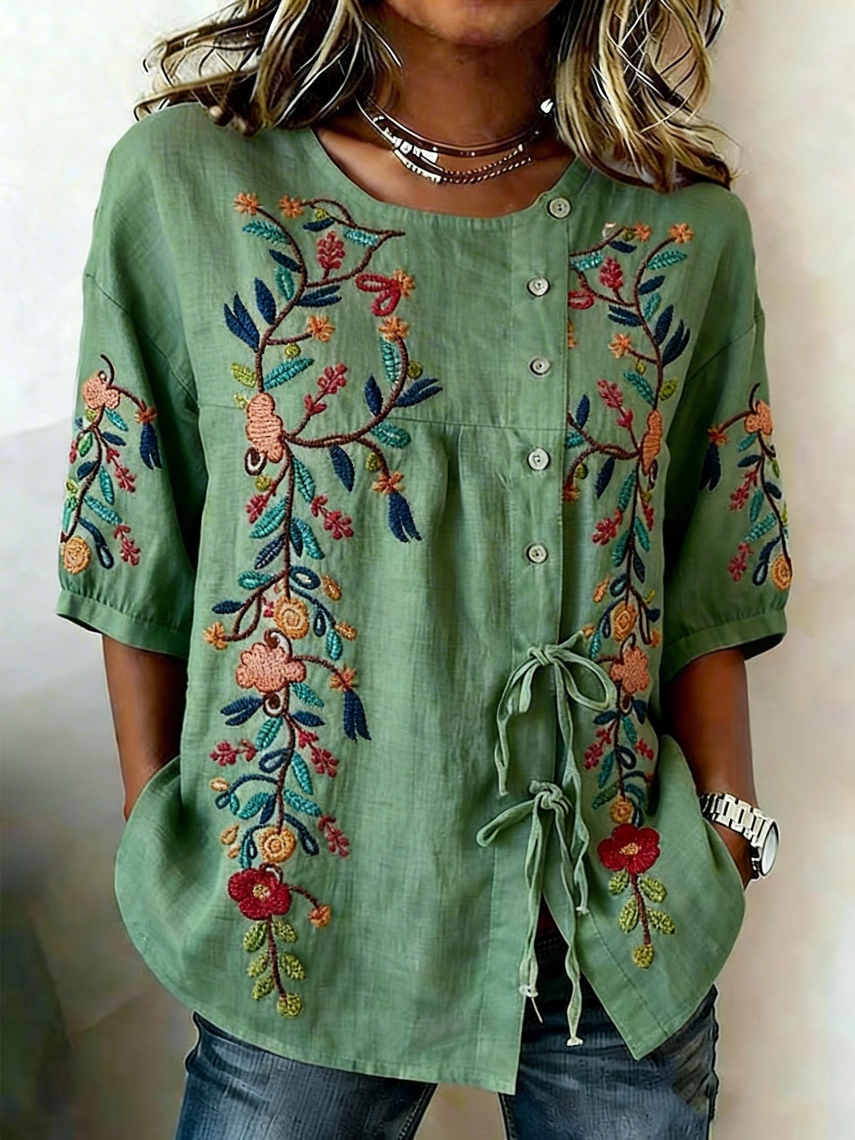 Women's Floral Print Half Sleeve Casual Blouse