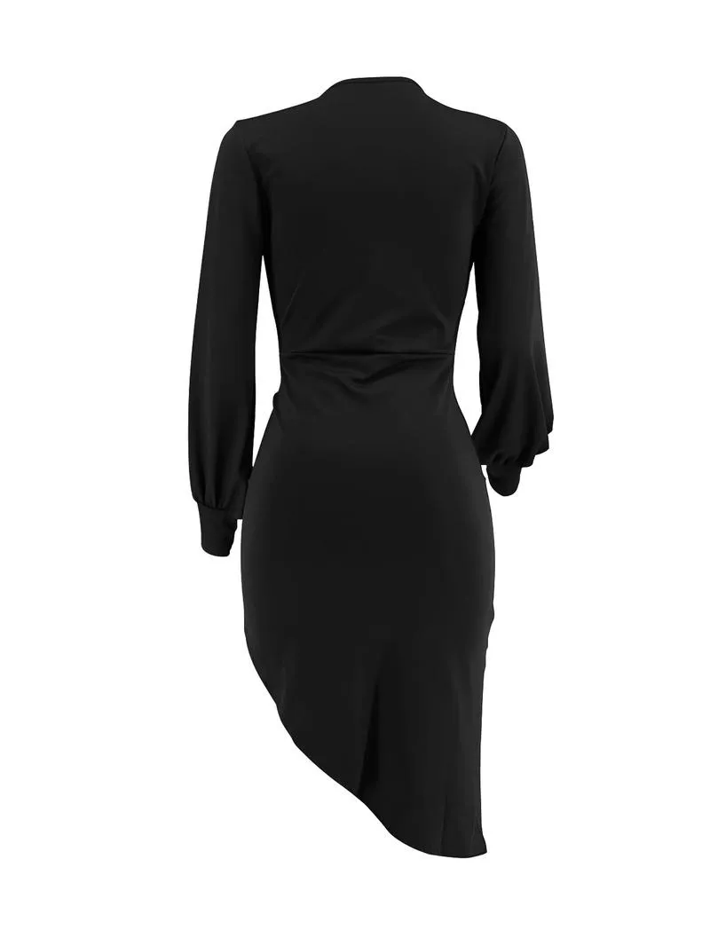 Women's Plain Ruched Wrap Split Thigh Bodycon Dress
