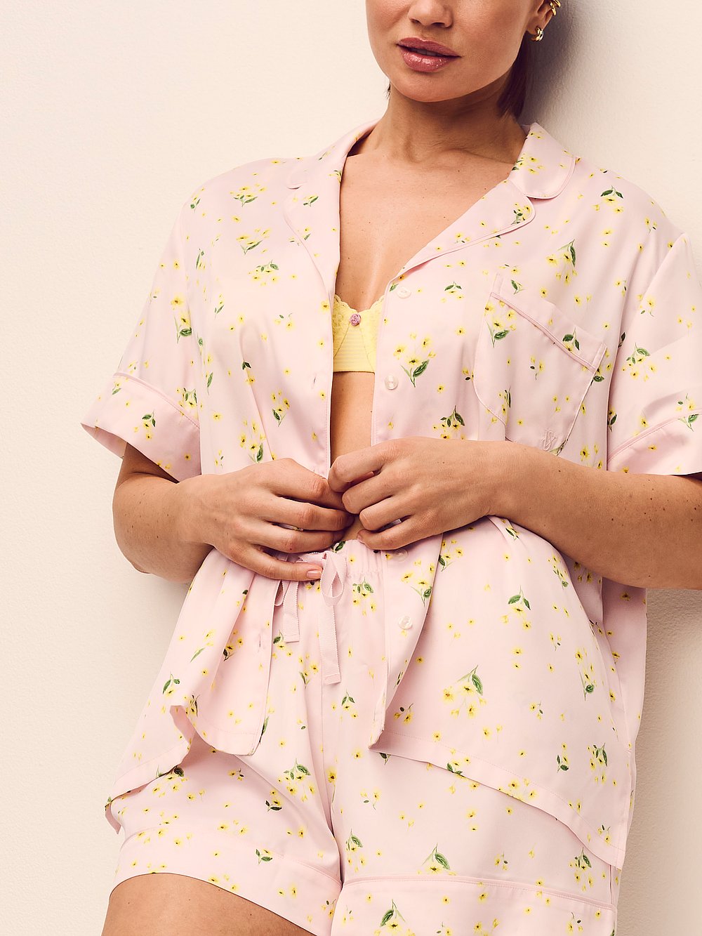 Signature Satin Short Pajama Set  Sheer Blush Floral