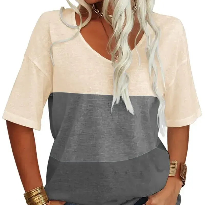 Women Soft V Neck Tshirt Half Sleeve Lightweight Solid Color Loose Fit Minimalist Top