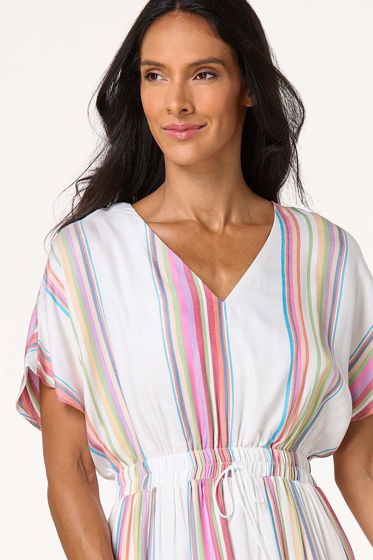 Multicolor Striped Tassel Waist Dress