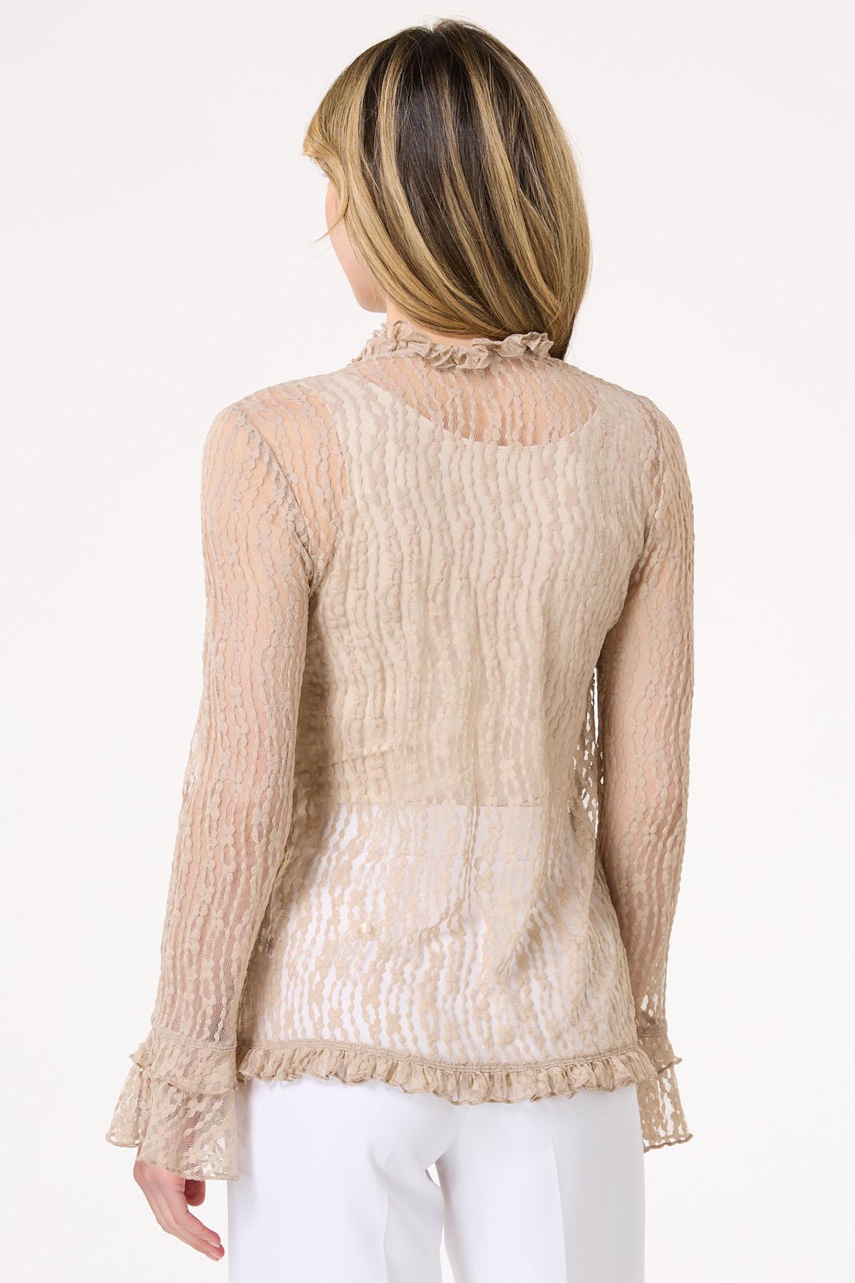 Sheer Ruffled Tie Front Kimono