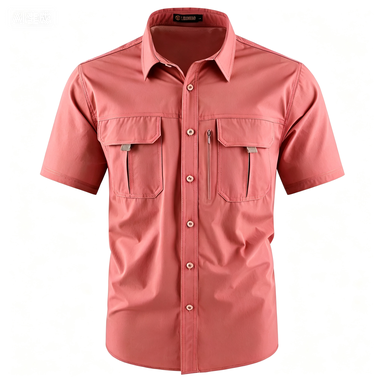 Men's American-Style Solid Color Shirt with Hidden Ventilation Holes Casual Summer Beach Nylon Shirt High-Quality Fabric Short Sleeves Button Closures