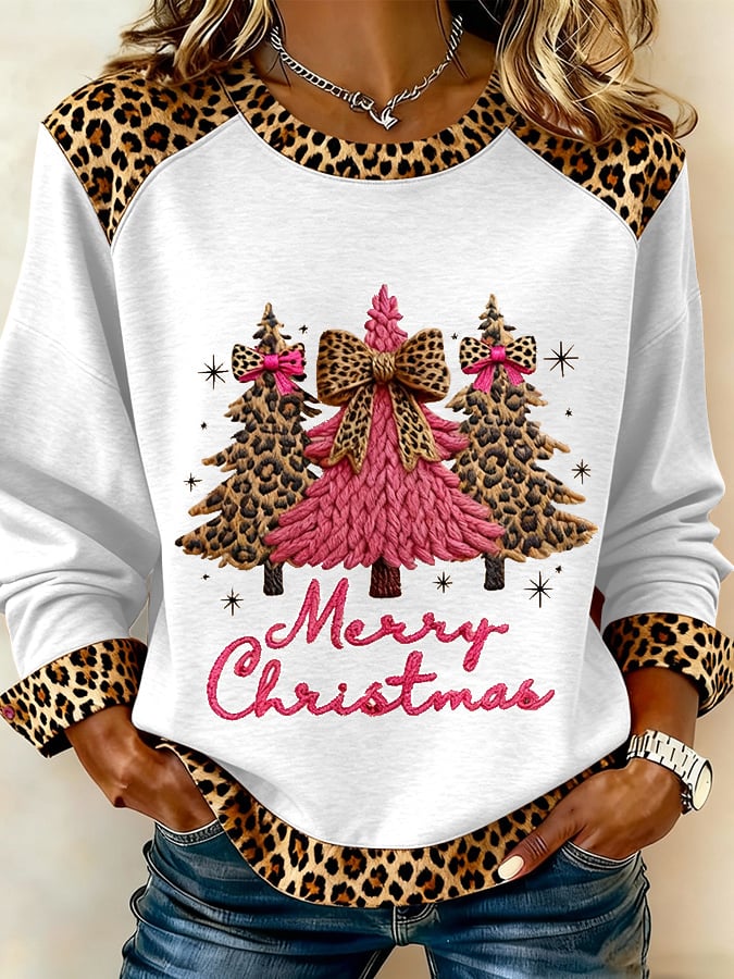 Women's Retro Christmas Season Artistic Pattern Patchwork Casual Sweatshirt