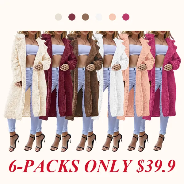 Women's Plain Pocket Button Front Faux Fur Coat