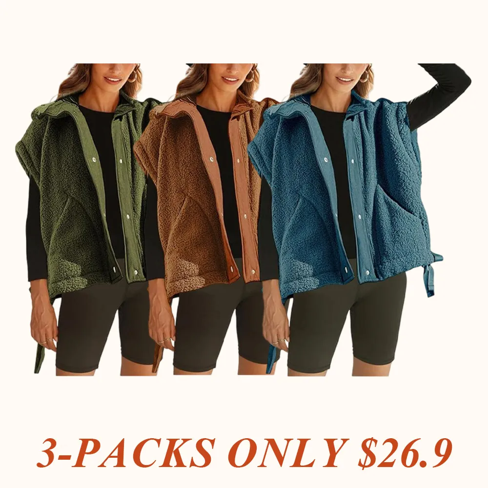 Women's Warm Fleece Vest Casual Sleeveless Button Down Sherpa Jacket
