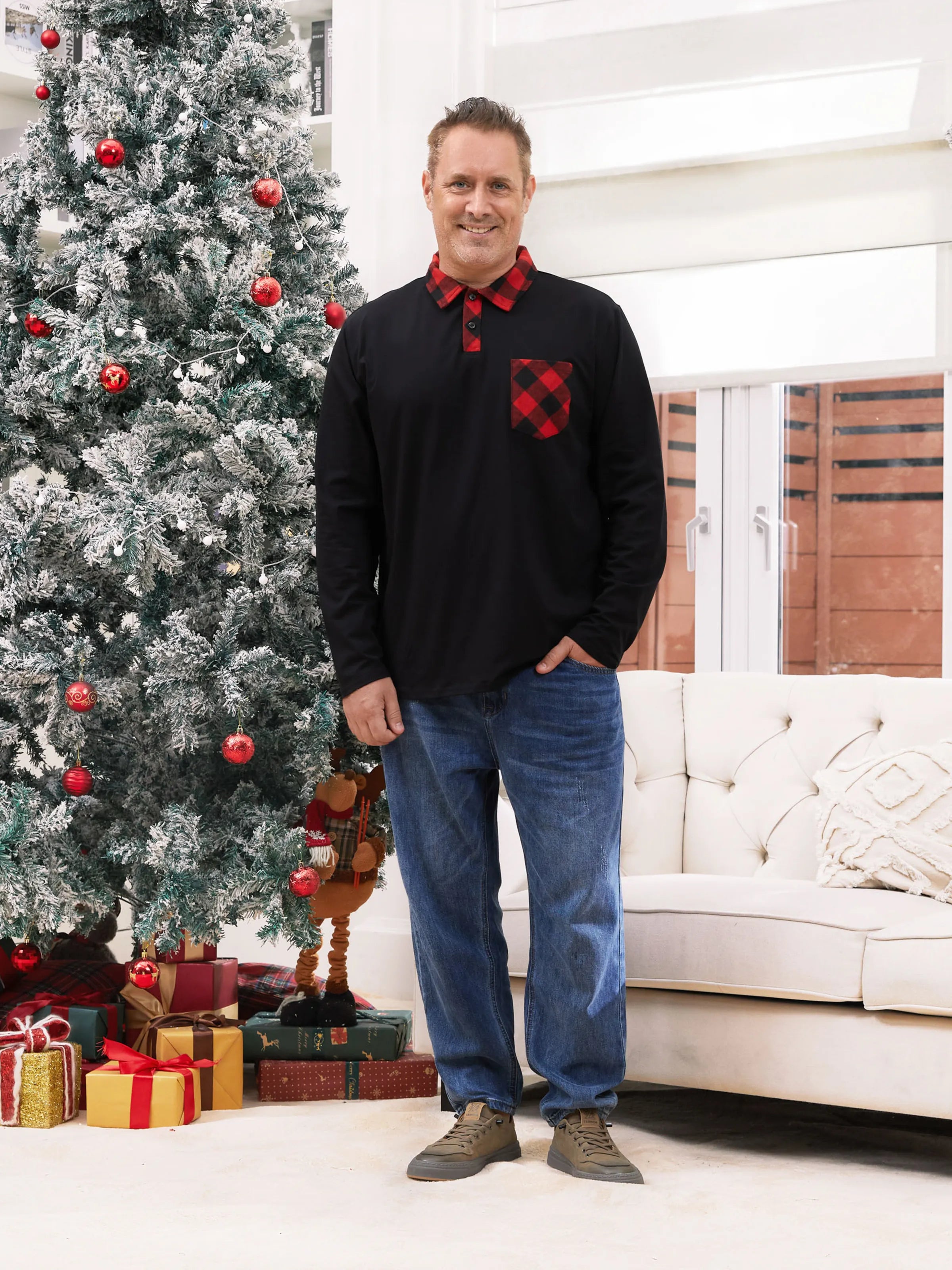 Matching Family Outfits Black and Red Plaid Co-ord Sets Hi-Low Flowy Hemline redblack