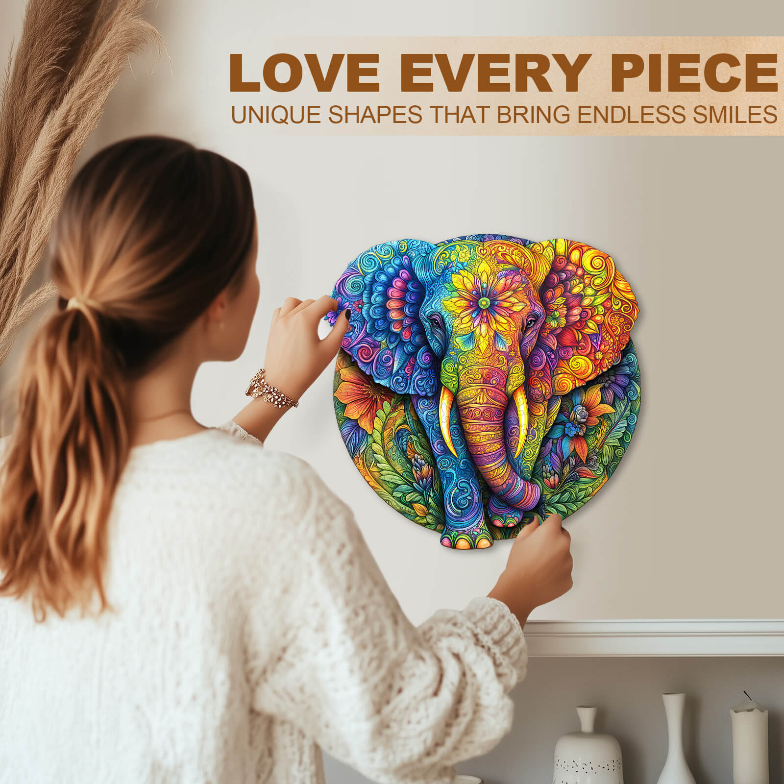 Mandala Elephant Wooden Jigsaw Puzzle