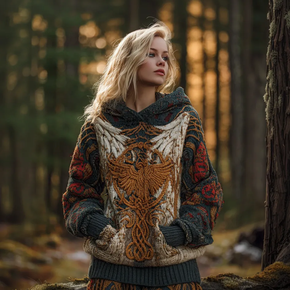 Women's Viking-style Winter Warm Hooded Knitted Sweater