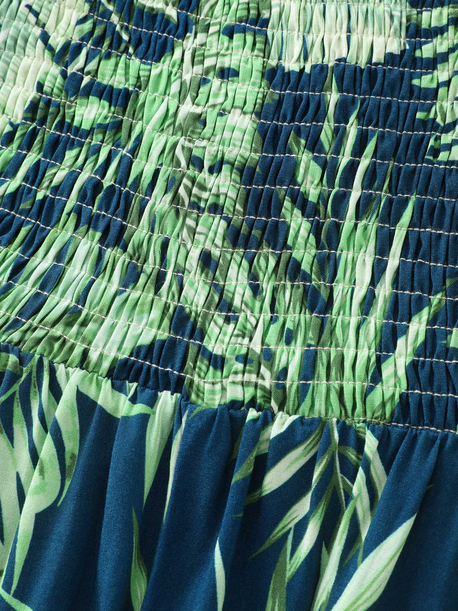 Tropical Plant Print V-Neck Midi Dress