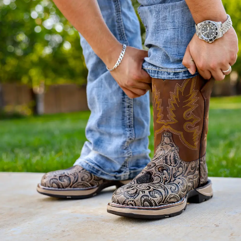 TBR Desert Hand-Tooled Leather Boots With 3D Lightweight Sole - Composite Toe