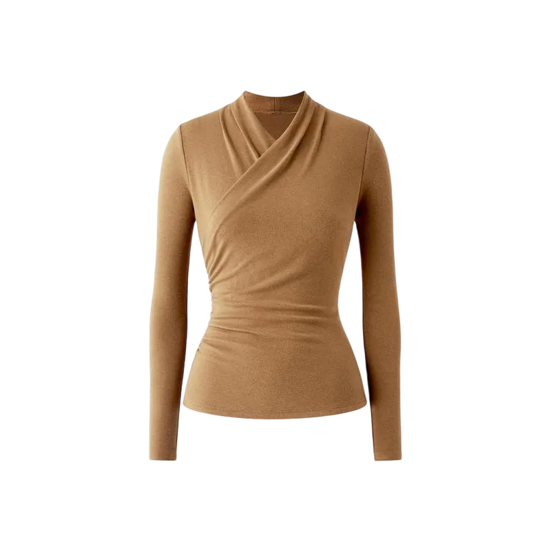 Women's cross-neck long-sleeved top