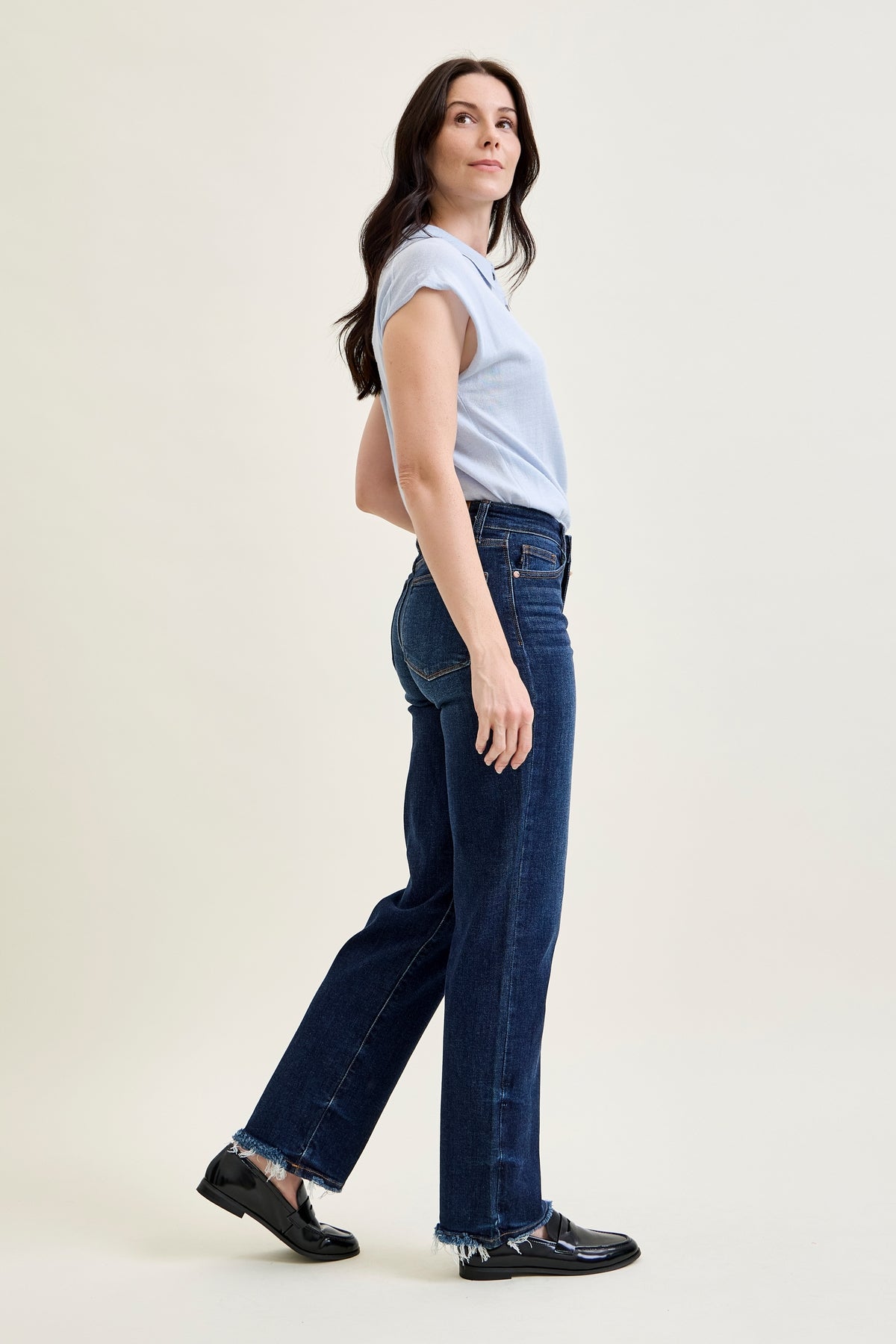 Selena Mid Rise Straight Leg with Fray Hem