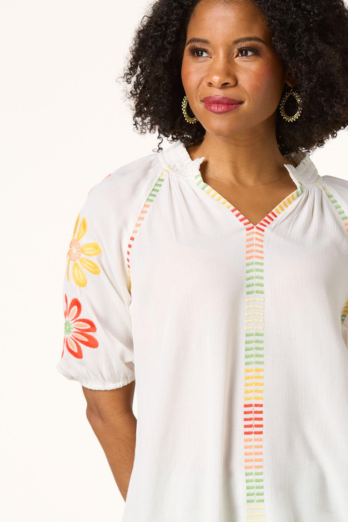 Multi Floral Embroidered Poet Top