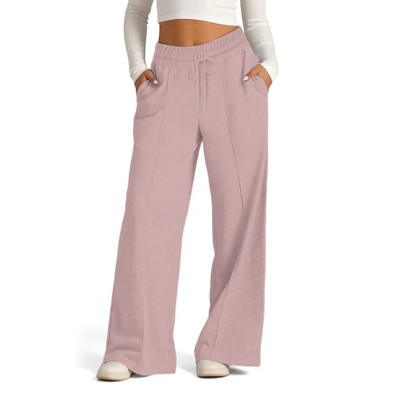 Women's Simple Design Straight Leg Drawstring Baggy Lounge Pants