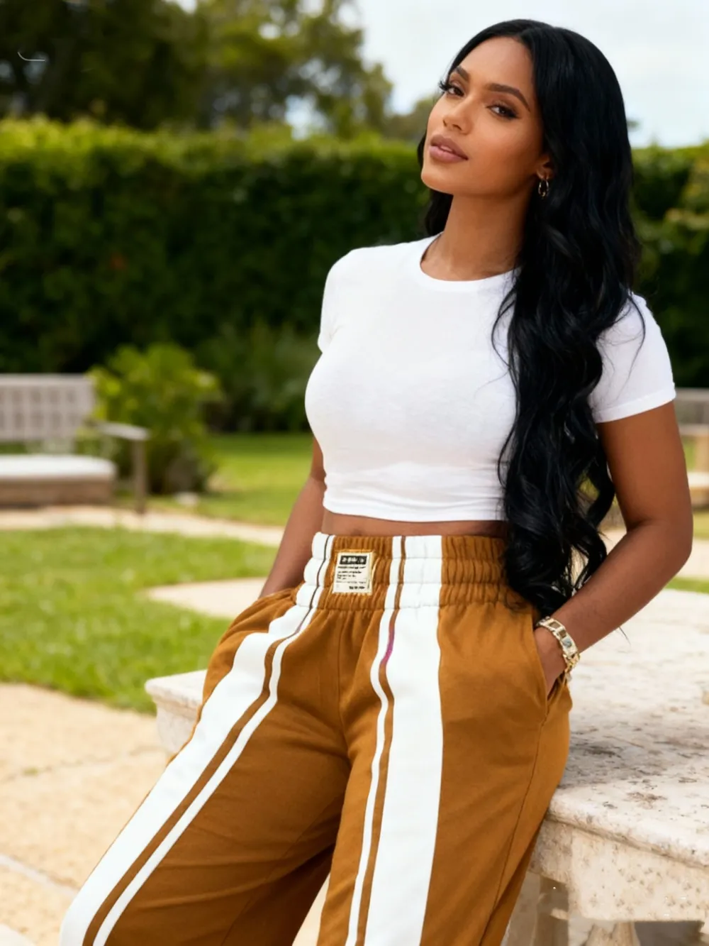 Woman Stripe Wide Leg SweatPants