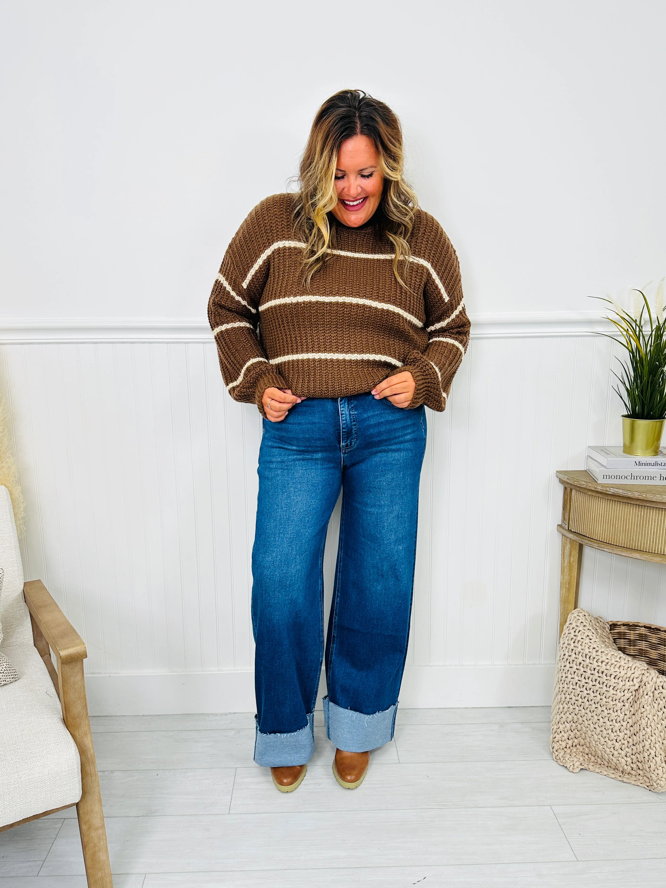 Follow The Trend Wide Leg Tummy Control Cuffed Jeans