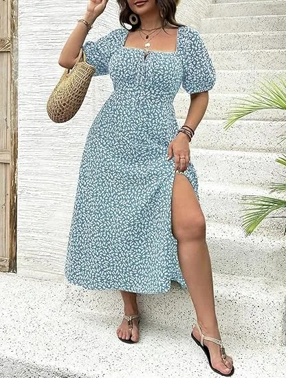 Ditsy Floral / All Over Print Split Thigh Dress (Less than $3 each!)