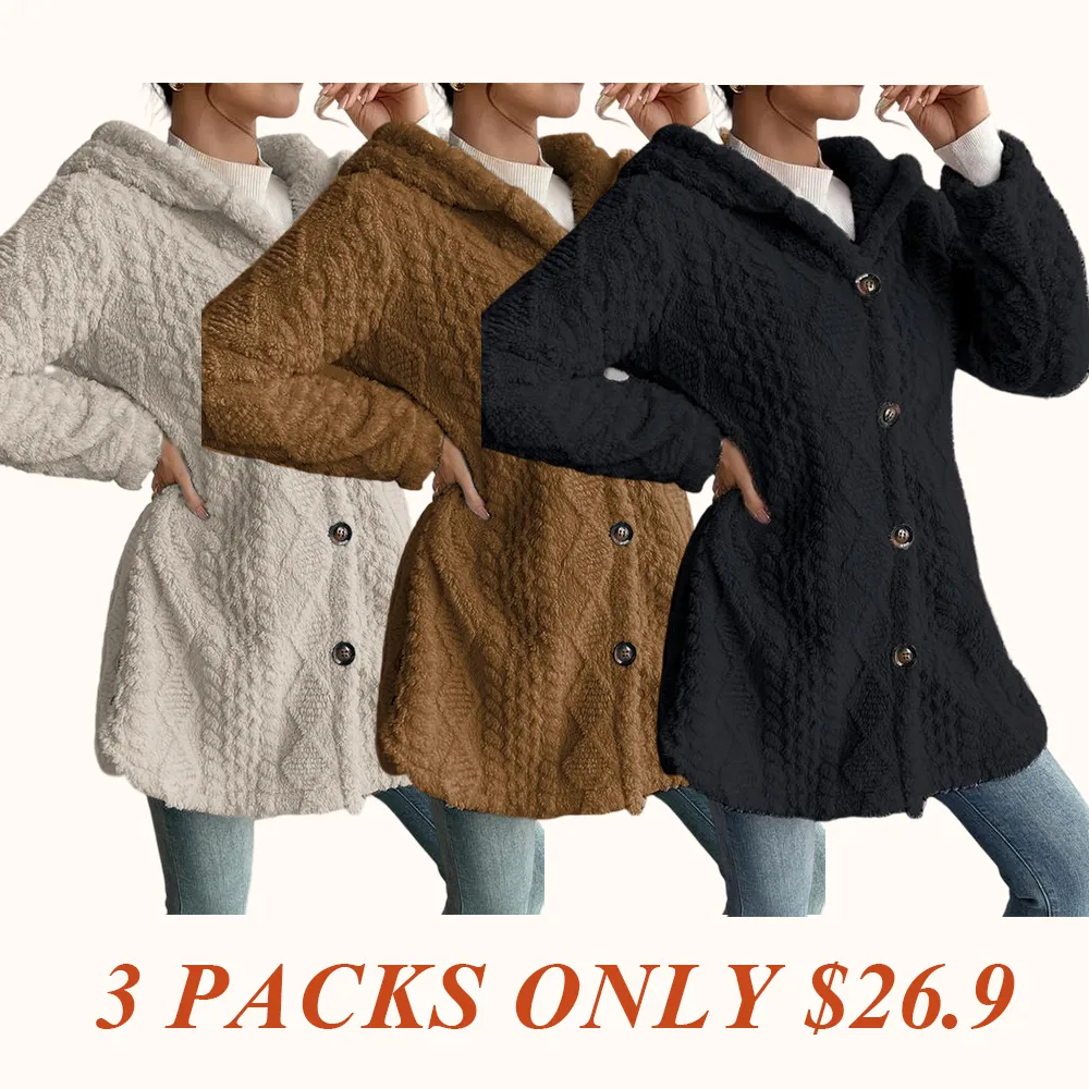 Women's Solid Color Fuzzy Hooded Jacket