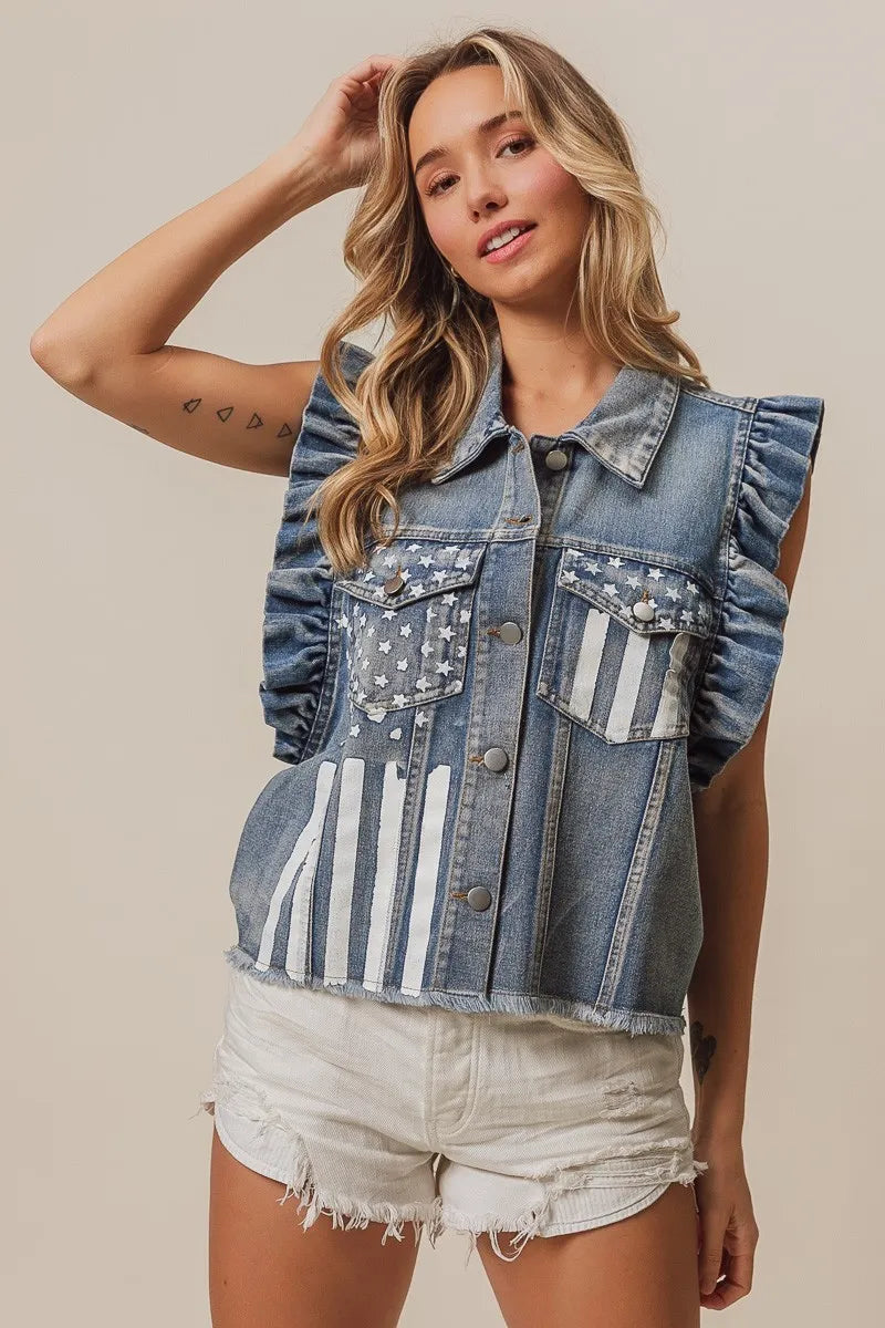 American Flag Washed Denim Jacket