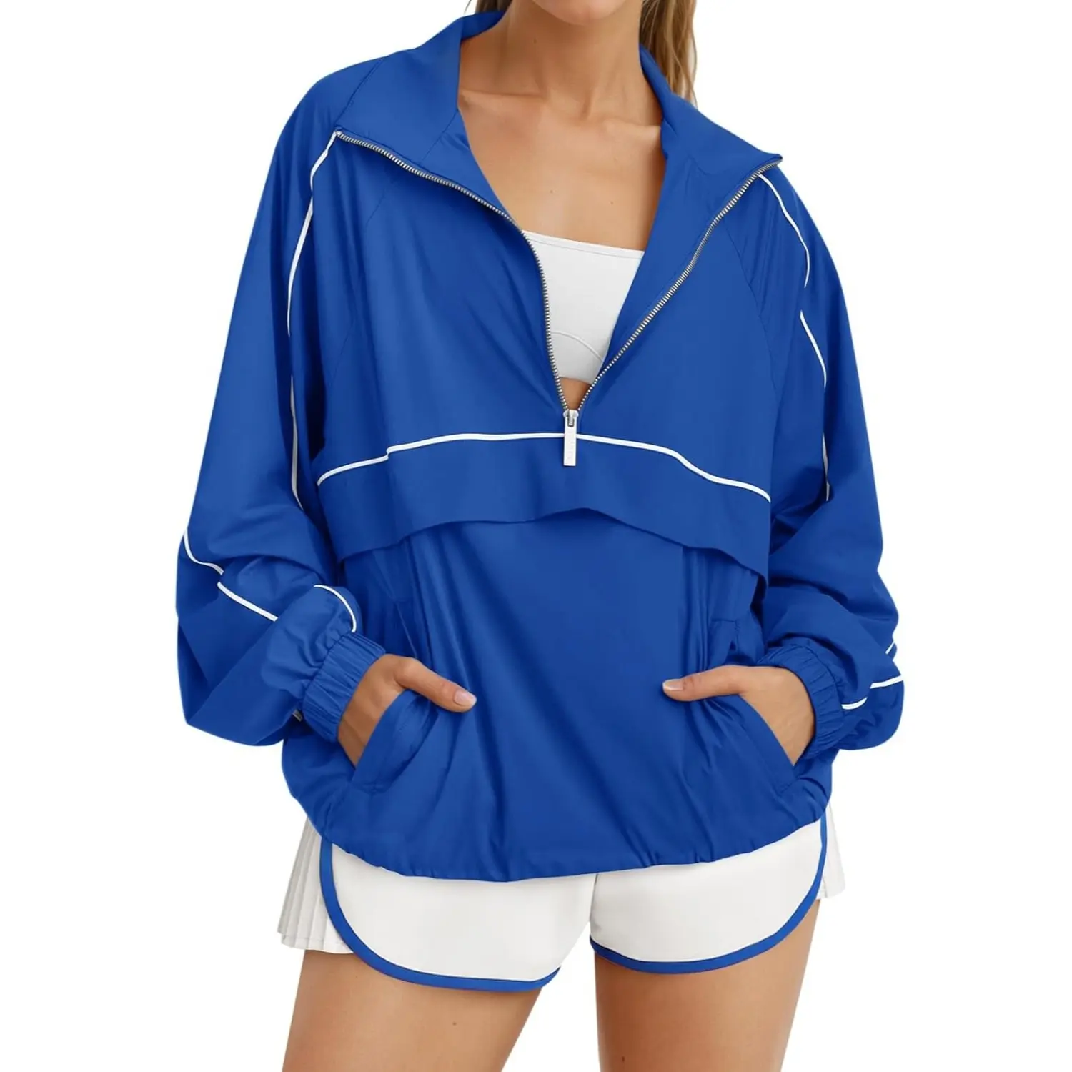 Quarter Zip Pullover Women Moisture-Wicking Oversized Sweatshirt Lightweight Workout Athletic Pullover Jacket