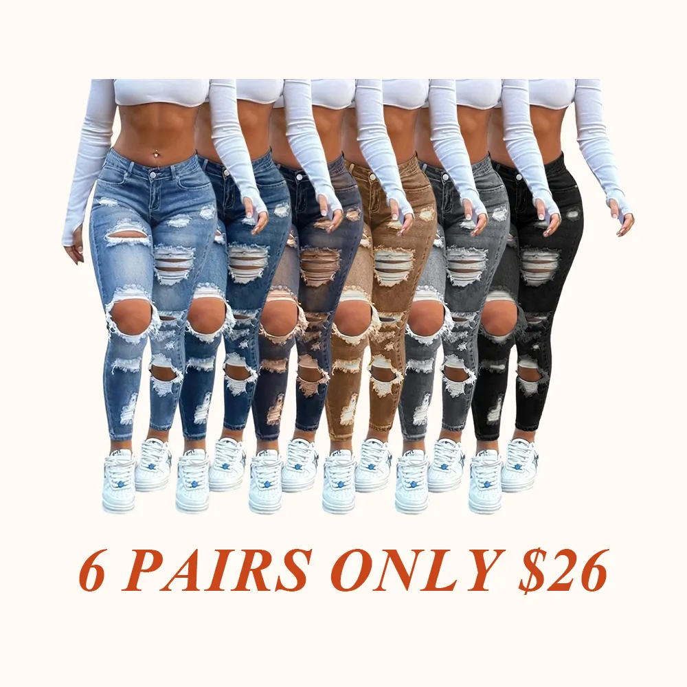Women's High Waist Ripped Skinny Jeans with Butt Lifting Design, Elastic Denim for Valentine's Day Fashion