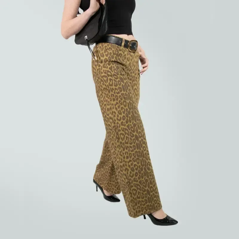 Mid-low Rise Baggy Jeans Stretchy Wide Leg for Women Distressed Pants