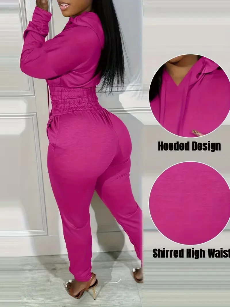 Womens 2 Piece Outfits Lounge Hoodie Shirred Waist Pocket Design Sweatshirt