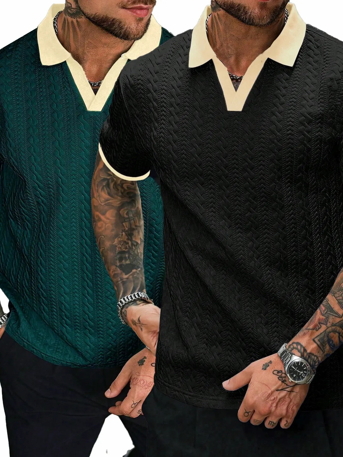 Men’s Retro Textured Colorblock Polo