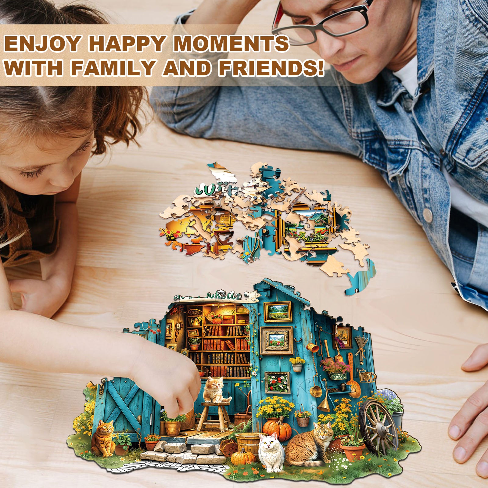 Cat's Bookstore Wooden Jigsaw Puzzle