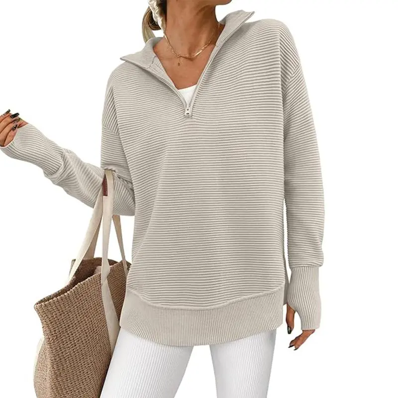 Women's Long Sleeve Quarter Zip Pullover Sweater