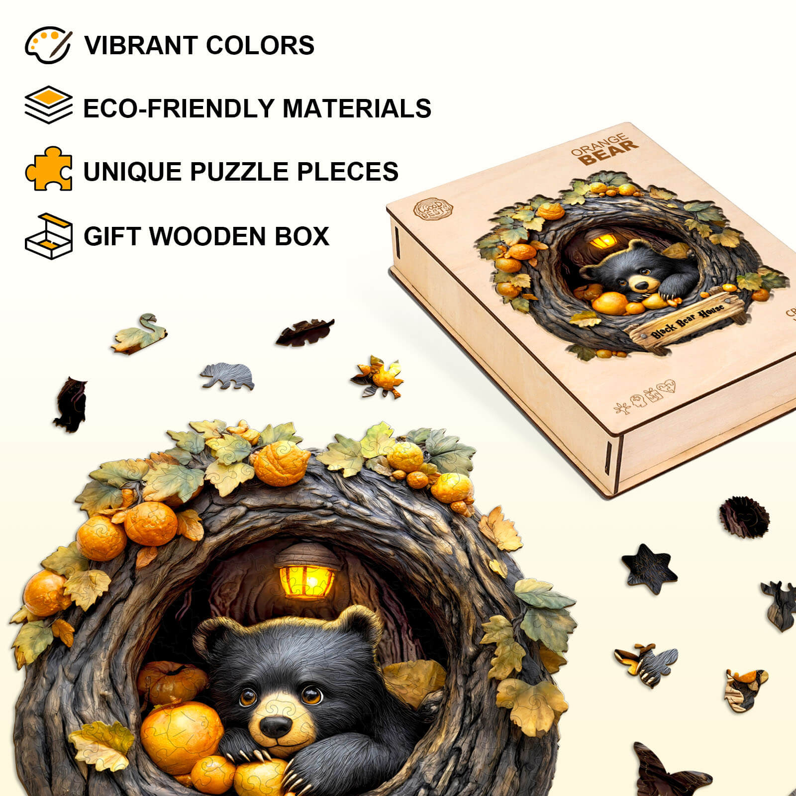 Orange Bear Wooden Jigsaw Puzzle