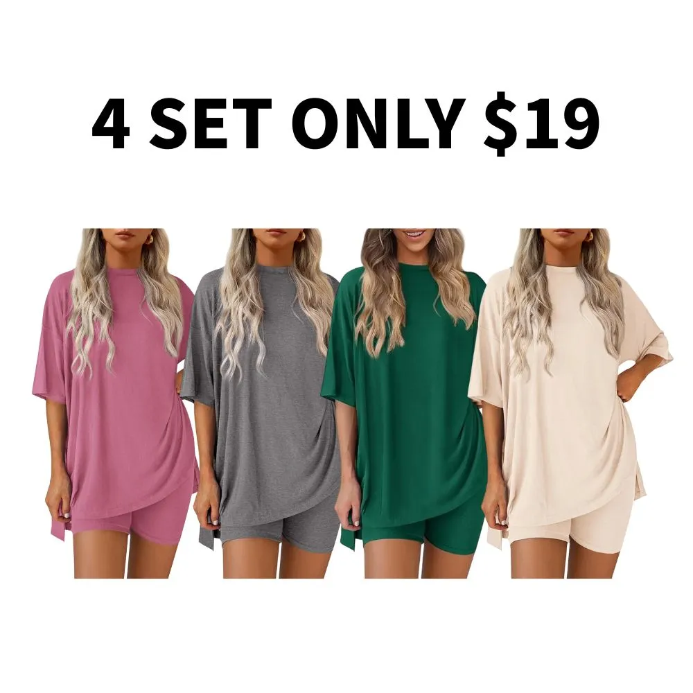 Women's Oversized Tee & Shorts Loungewear Sets