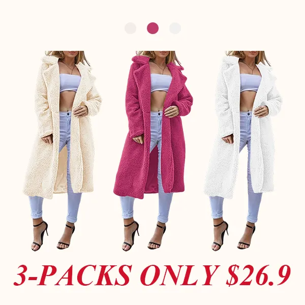 Women's Plain Pocket Button Front Faux Fur Coat