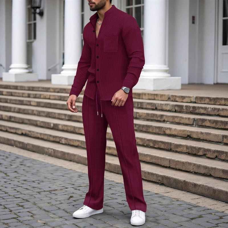 🎁New 2026 Arrival - Only $19.99!💥 Men's Casual Waffle Knit Shirt and Pants Two-Piece Set