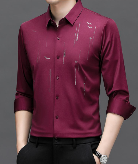 Men's Non - Iron Long Sleeve Shirt - Slim Fit & Subtle Pattern