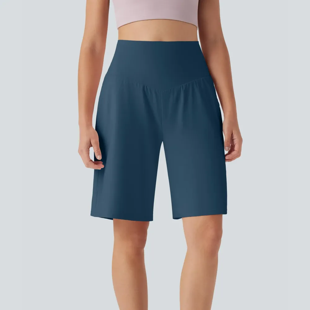 Airy High Waisted Pockets Cool Touch Yoga Bermuda Shorts