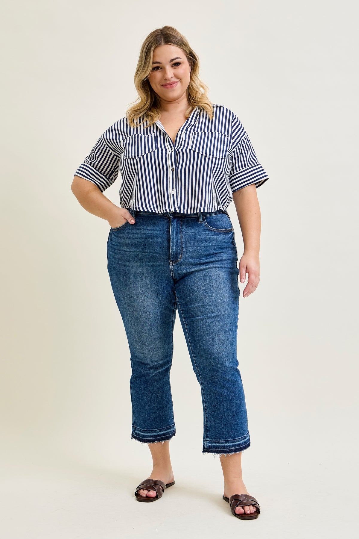 Aurora High Rise Vintage Wash Kick Flare With Released Hem - PLUS