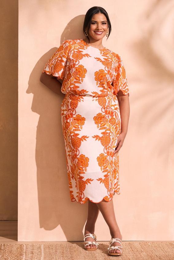 Plus Size Floral Scalloped Skirt