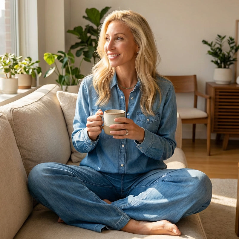 🔥Buy one get one free, only $29.99 Women’s Faux Denim Pajama 2-Piece Set🔥Final Day Clearance!🛒