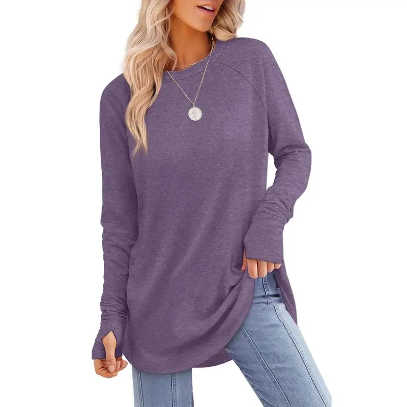 Womens Tunic Tops to Wear with Leggings Long Sleeve Thumb Hole Shirts