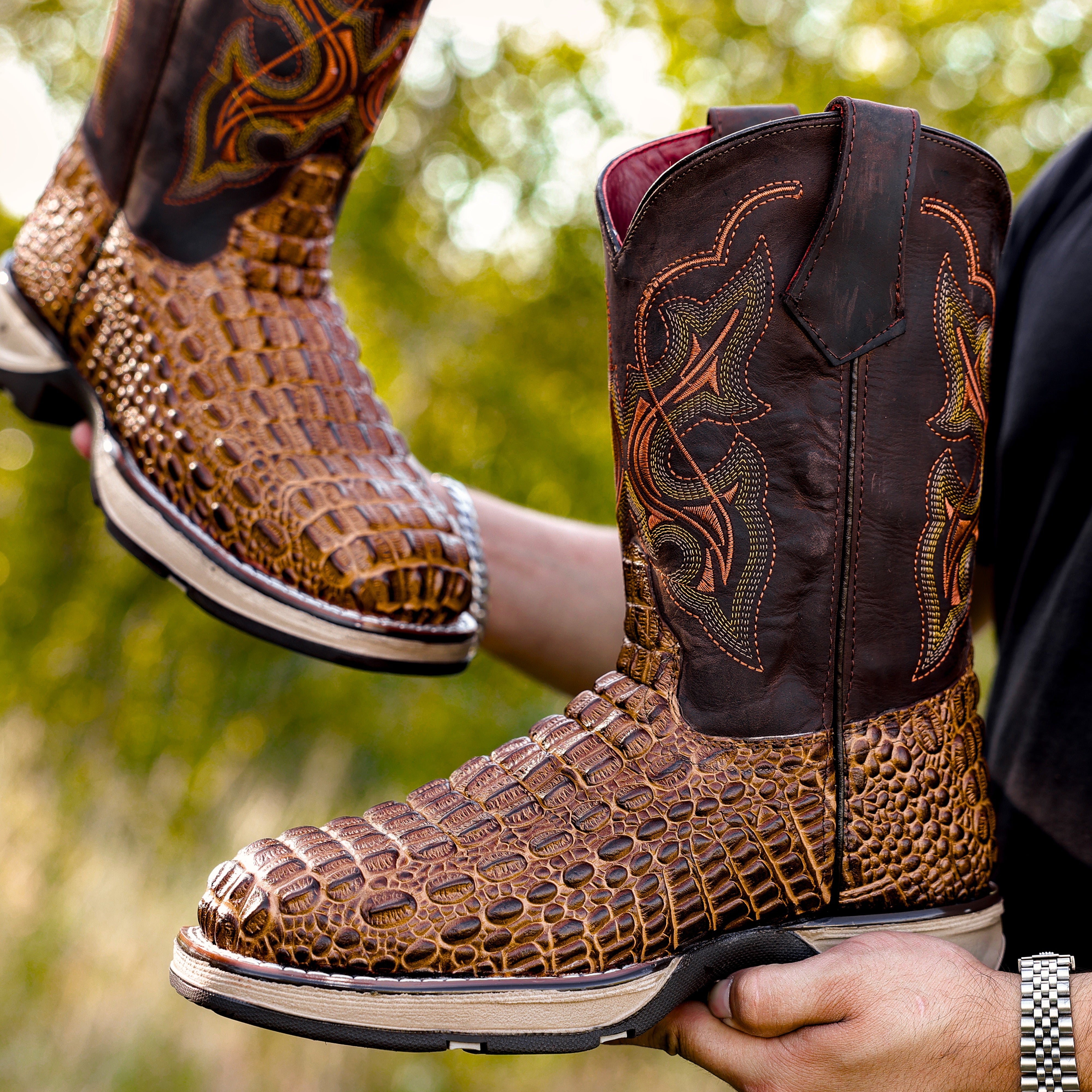 Honey Caiman Hornback Leather Boots With 3D Lightweight Sole - Composite Toe