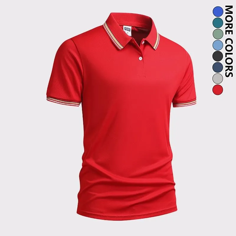 Men's Quick Dry Color Block Striped Polo Shirt, Classic Button-Down Collar Top