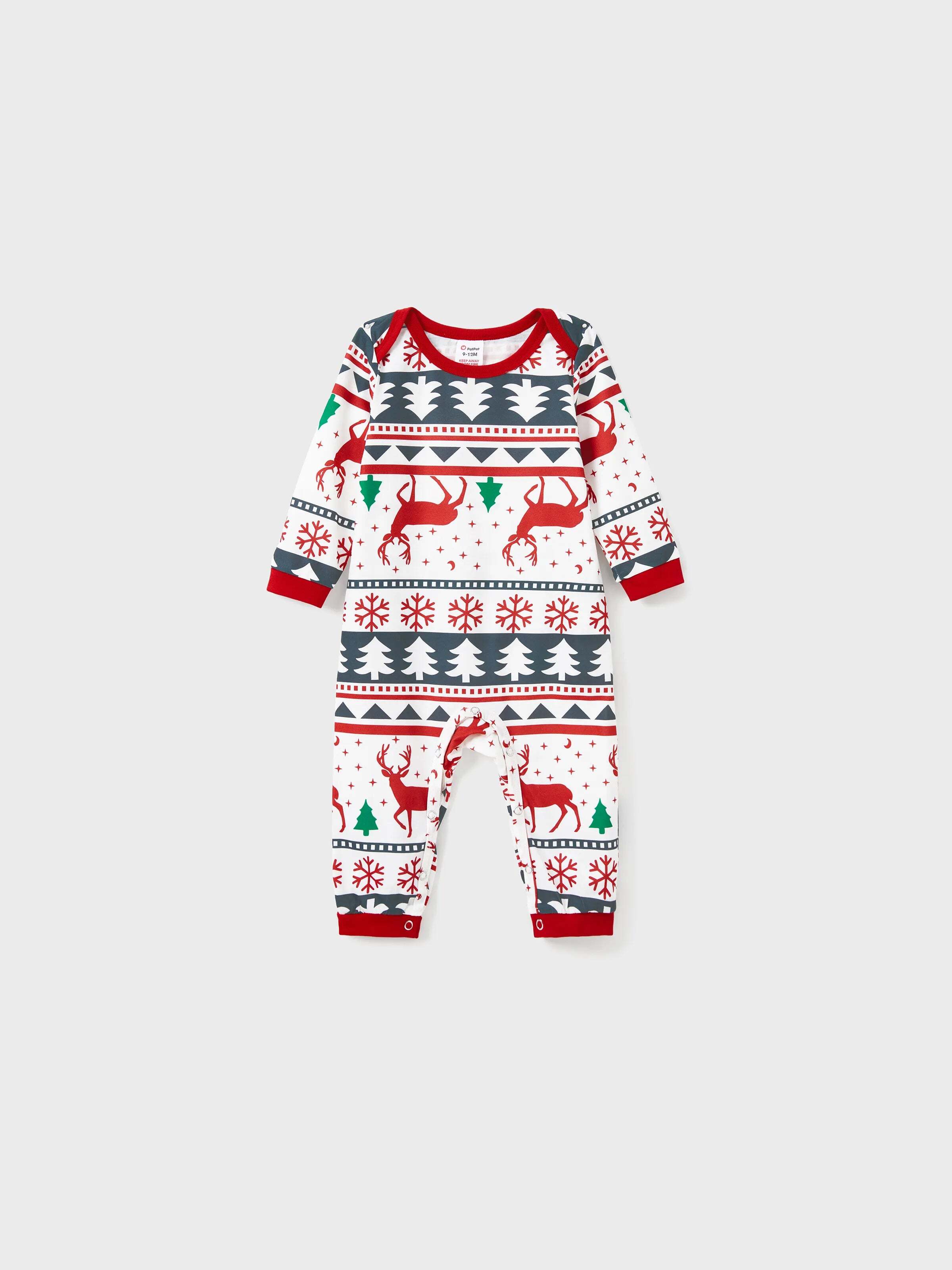 Family Christmas Pajamas All Over Reindeer Print Long-sleeve with Christmas Socks (SGS Certied Safety) Red+White