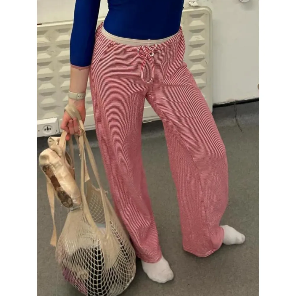 Women's Striped Drawstring Straight Leg Pants