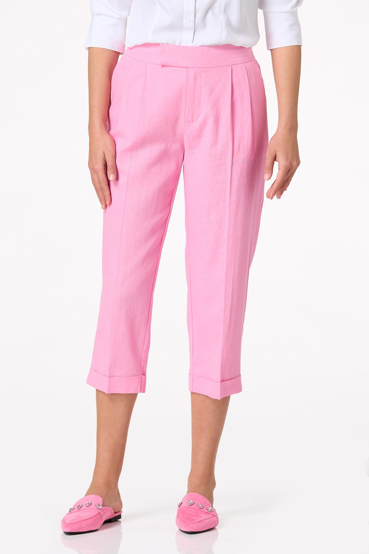 Pink Pleated Linen Dressy Pants
