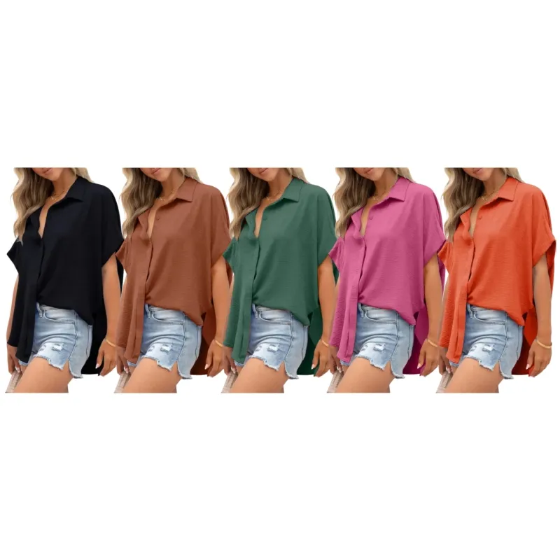 Women's Casual Button Short Sleeve (Less than $3 each!)