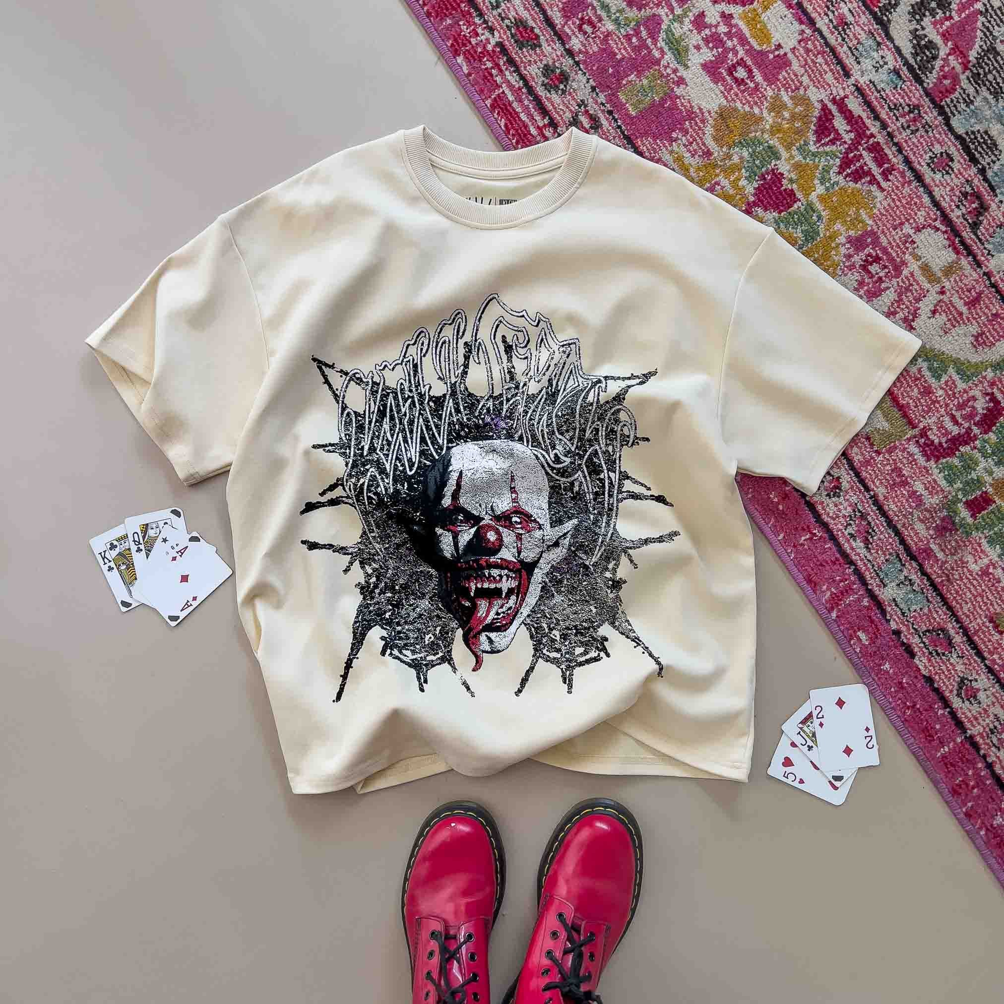 NATURAL COTTON PSYCHOTIC CLOWN T-SHIRT - CREAM