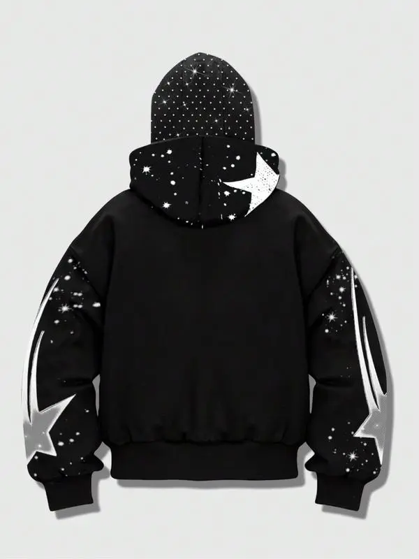 Men's Street-Style Rhinestone Windproof Warm 2-in-Hoodie w/Pockets & Zipper (Fall Winter)