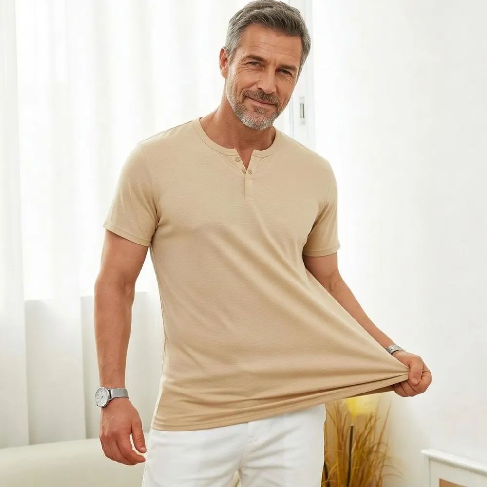 😎Classic never goes out of style🔥Men's T Shirts Short Sleeve Casual V Neck T-Shirt Soft Notch Neck Tee Classic Plain Shirts